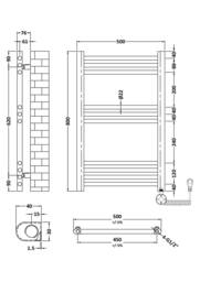 Balterley Electric Round Tube Towel Rail with 10 Bars, 800 x 500mm - Anthracitee in Grey - thumbnail 8