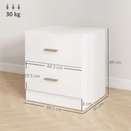 HOMCOM Bedside Table with 2 Drawers Nightstand Cabinet Drawers Storage in White - thumbnail 3