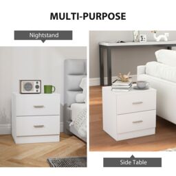 HOMCOM Bedside Table with 2 Drawers Nightstand Cabinet Drawers Storage in White - thumbnail 5
