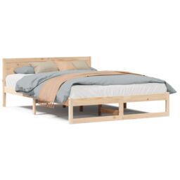 Berkfield Home Bed Frame Natural Wood Solid Pine Wood 160 x 200 cm Durable in Beige - thumbnail 4