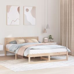 Berkfield Home Bed Frame Natural Wood Solid Pine Wood 160 x 200 cm Durable in Beige - thumbnail 1