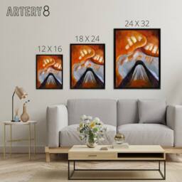 "Artery8 Mountain & Sky Abstract Landscape Dove Black Framed Canvas Wall Art - Size: W18"" x H24""" - thumbnail 4