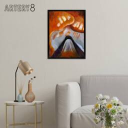 "Artery8 Mountain & Sky Abstract Landscape Dove Black Framed Canvas Wall Art - Size: W18"" x H24""" - thumbnail 3