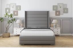 "Comfort Beds Milano Dumfries Bed Frame - 50"" Upholstered Wingback Headboard in Light Grey - Size: Super King" - thumbnail 2