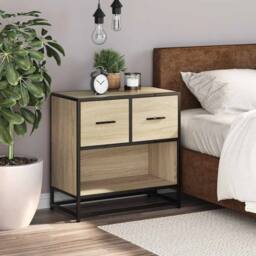 Berkfield Home Bedside Cabinet Sonoma Oak 60x31x60 cm Engineered Wood & Metal in Light Brown - Size: 60 x 31 x 60 cm - thumbnail 3