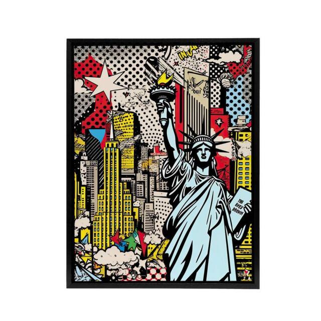 "Artery8 New York Skyline Statue Of Liberty Pop Art Framed Canvas Wall Art Print - Size: W12"" x H16""" - image 1
