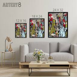 "Artery8 New York Skyline Statue Of Liberty Pop Art Framed Canvas Wall Art Print - Size: W12"" x H16""" - thumbnail 4