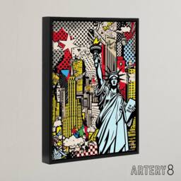 "Artery8 New York Skyline Statue Of Liberty Pop Art Framed Canvas Wall Art Print - Size: W12"" x H16""" - thumbnail 2