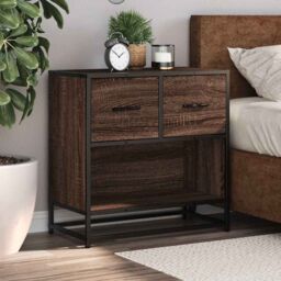 Berkfield Home Bedside Cabinet Brown Oak 60x31x60 cm Engineered Wood & Metal - Size: 60 x 31 x 60 cm - thumbnail 4