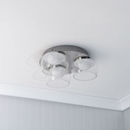 ValueLights Alissa IP44 Rated Bathroom 3 Way Glass Integrated LED Flush Ceiling Light in Silver - thumbnail 3