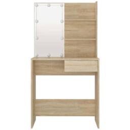 Berkfield Home Dressing Table with LED Sonoma Oak 74.5x40x141 cm Engineered Wood in Light Tan - thumbnail 8