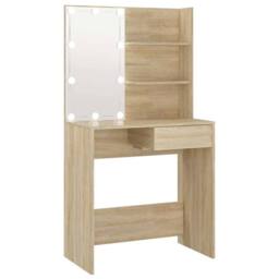 Berkfield Home Dressing Table with LED Sonoma Oak 74.5x40x141 cm Engineered Wood in Light Tan