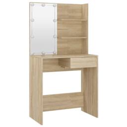 Berkfield Home Dressing Table with LED Sonoma Oak 74.5x40x141 cm Engineered Wood in Light Tan - thumbnail 6