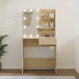 Berkfield Home Dressing Table with LED Sonoma Oak 74.5x40x141 cm Engineered Wood in Light Tan - thumbnail 2