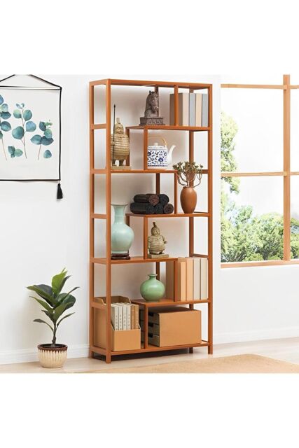 H&O Direct 7-Tier Wooden Bookcase Display Stand in Brown - image 1
