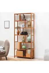 H&O Direct 7-Tier Wooden Bookcase Display Stand in Brown - thumbnail 2