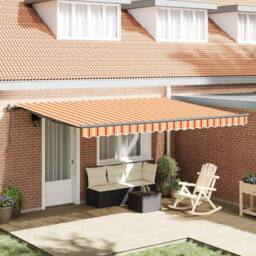 Berkfield Home Manual Retractable Awning in Yellow & Orange, 450x300 cm - thumbnail 1