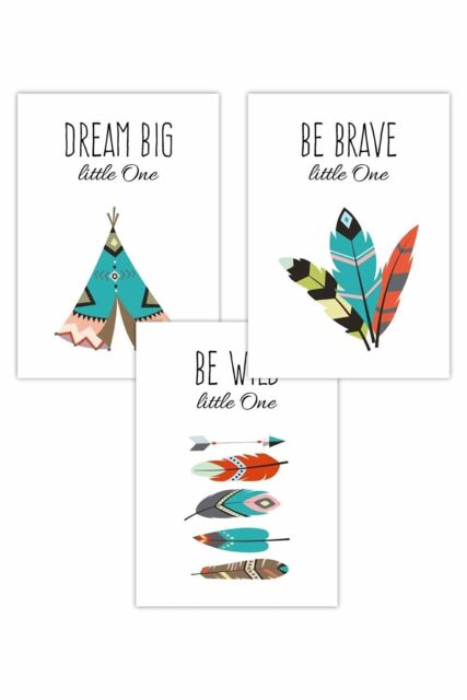 ARTZE Set of 3 Nursery Tribal Quote Dream Big Art Posters - Size: W50 cm x H70 cm - image 1