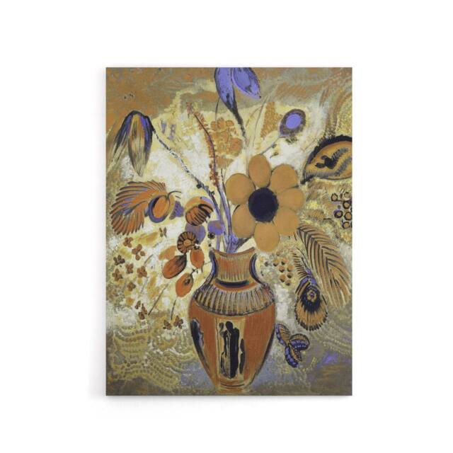 "Artery8 Etruscan Vase with Flowers Redon Vintage Canvas Wall Art in Brown - Size: W18"" x H24""" - image 1