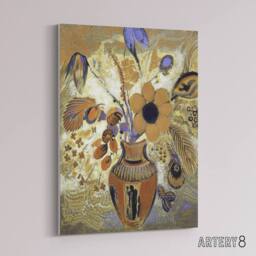 "Artery8 Etruscan Vase with Flowers Redon Vintage Canvas Wall Art in Brown - Size: W18"" x H24""" - thumbnail 2
