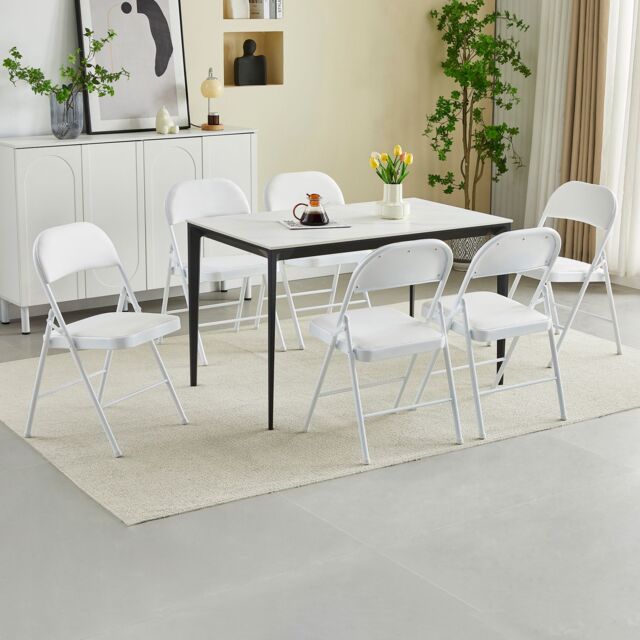 MCC Direct Set of 6 Folding Dining Chairs with Metal Frame & Padded Seats in White - image 1