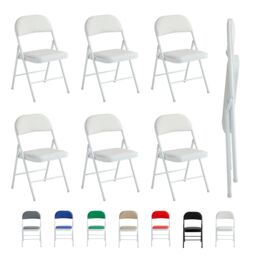 MCC Direct Set of 6 Folding Dining Chairs with Metal Frame & Padded Seats in White - thumbnail 6