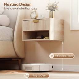 HOMCOM Floating Bedside Tables Set of 2 with Fluted Drawer Open Shelf in Light Brown - Size: 40 cm x 30 cm - thumbnail 5