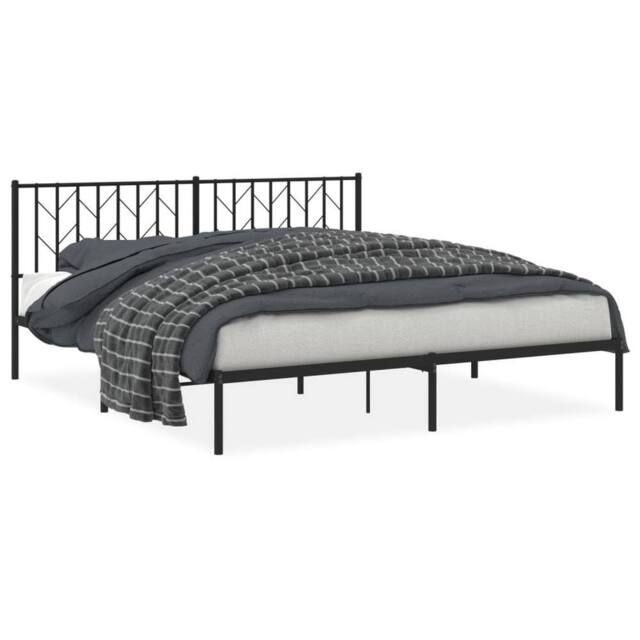 Berkfield Home Metal Bed Frame without Mattress with Headboard Black 183x213cm - Size: 183x213 cm - image 1