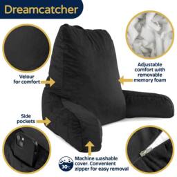 Dreamcatcher Reading Pillow Black Crushed Velvet Memory Foam Support Cushion - thumbnail 8