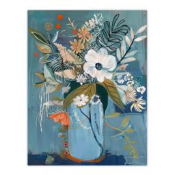 "Artery8 Elegant Botanical Bouquet Flowers in Blue Vase Wall Art Print - Size: W12"" x H16""" - thumbnail 1