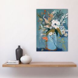 "Artery8 Elegant Botanical Bouquet Flowers in Blue Vase Wall Art Print - Size: W12"" x H16""" - thumbnail 4