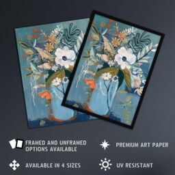 "Artery8 Elegant Botanical Bouquet Flowers in Blue Vase Wall Art Print - Size: W12"" x H16""" - thumbnail 2