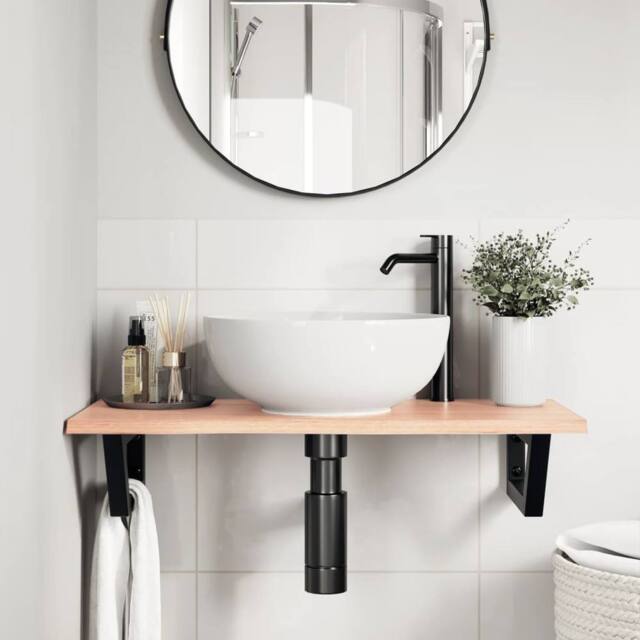 Berkfield Home Elegant Basin Shelf Wall Mounted Steel & Solid Wood Oak in Brown - image 1