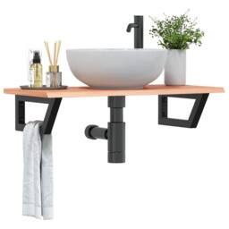 Berkfield Home Elegant Basin Shelf Wall Mounted Steel & Solid Wood Oak in Brown - thumbnail 2