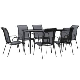 Berkfield Home 7 Piece Garden Dining Set Black Steel & Textilene - thumbnail 2