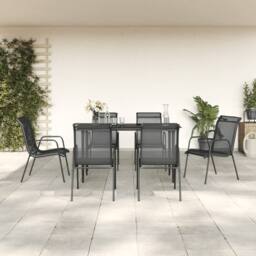 Berkfield Home 7 Piece Garden Dining Set Black Steel & Textilene - thumbnail 1