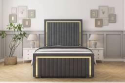 "Sloomy Boston Gold Coniston Frame-Mattress - 50"" Upholstered Headboard in Dark Grey - Size: King" - thumbnail 1