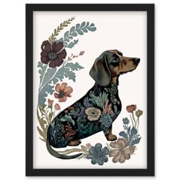 Artery8 Dachshund Shorthaired Dog with Floral Patterns Colourful Modern Illustration Artwork Framed Wall Art Print A4 in Black - thumbnail 1