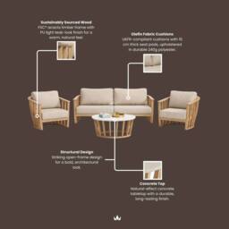 Royalcraft Lucca 5-Seater Wood Lounging Set With Coffee Table in Natural - thumbnail 8