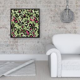 Warren Reed - Designer Green & Pink Leopard Print Framed Canvas in Black - Size: w40 inch x h40 inch - thumbnail 2