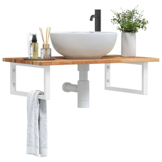 Berkfield Home Basin Shelf Wall Mounted Steel & Solid Wood Acacia in Brown - image 1