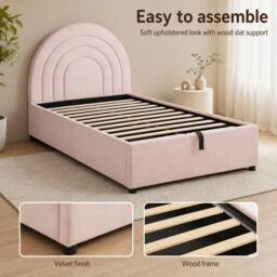 STILVORA Pink Velvet Storage Bed with Hydraulic Storage - Size: Single - thumbnail 8