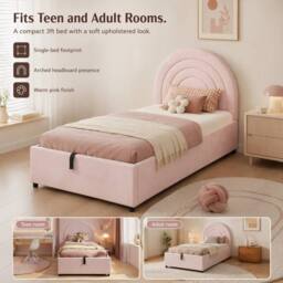 STILVORA Pink Velvet Storage Bed with Hydraulic Storage - Size: Single - thumbnail 5