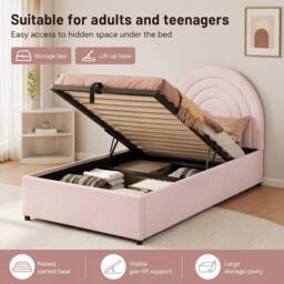 STILVORA Pink Velvet Storage Bed with Hydraulic Storage - Size: Single - thumbnail 6