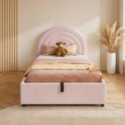 STILVORA Pink Velvet Storage Bed with Hydraulic Storage - Size: Single - thumbnail 3