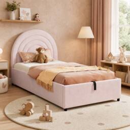 STILVORA Pink Velvet Storage Bed with Hydraulic Storage - Size: Single - thumbnail 1