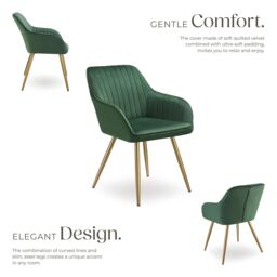 tectake Dining Chair Marilyn Set Of 6 - Dark Green/Gold in Dark Green - Size: 6 Pack - thumbnail 3