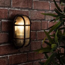 ValueLights Bow Nautical Oval Bulkhead IP64 Outdoor Garden Wall Light in Bronze - thumbnail 1