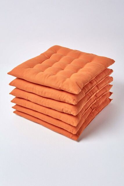 Homescapes 6 Pack Seat Pads Luxury 100% Cotton Indoor Outdoor Garden Cushion, 40cm in Burnt Orange - Size: 40 cm x 40 cm - image 1