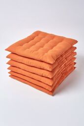 Homescapes 6 Pack Seat Pads Luxury 100% Cotton Indoor Outdoor Garden Cushion, 40cm in Burnt Orange - Size: 40 cm x 40 cm